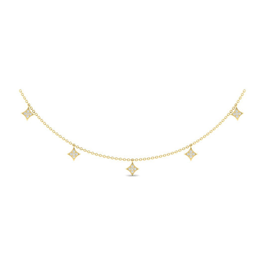 Maharaja Collection Star Dangle Station Necklace with Diamonds in 14K Yellow Gold (0.27tdw)