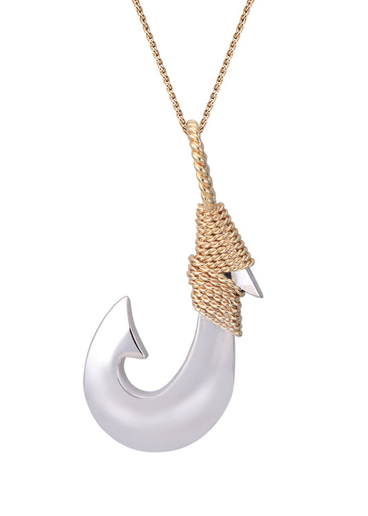 Maharaja Collection Hawaiian Fish Hook Pendant in 14K Gold and Silver