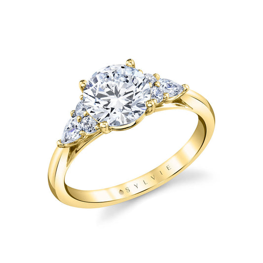 Maharaja Collection Hermoine Semi-Mount Engagement Ring with Round & Pear Side Stones in [Metal] (0.38ct)
