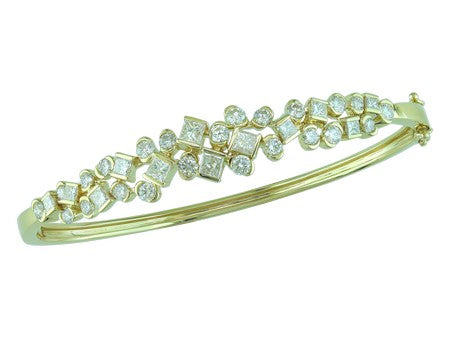 Maharaja Collection Round and Princess Cut Diamond Bangle Bracelet in 14K Yellow Gold (2.9tdw)