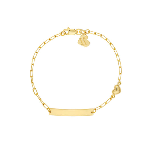 Maharaja Collection Paper Clip Chain ID Bracelet with Heart for Children in Silver