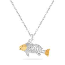 Maharaja Collection Red Fish Pendant Necklace in Sterling Silver and 14K Yellow Gold on 18 Inches Chain