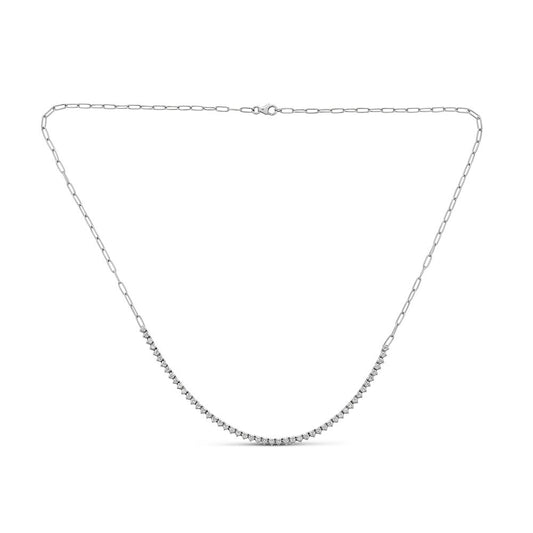 Maharaja Collection Round Diamond Tennis Necklace with Paperclip Chain in 14K White Gold (1ctw)