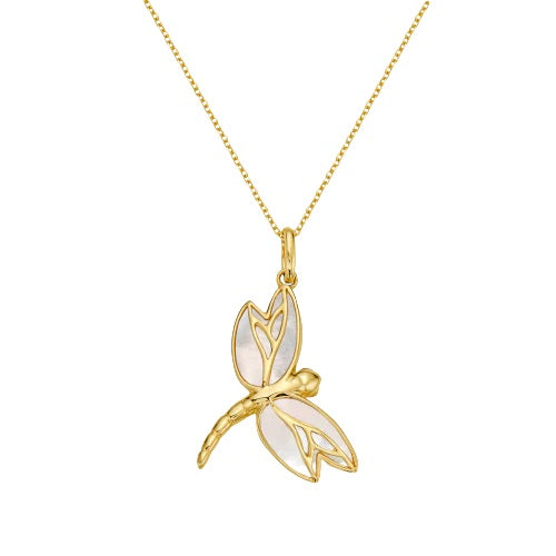 Maharaja Collection Mother Of Pearl Dragonfly Necklace in 14K Gold (0.03ct)