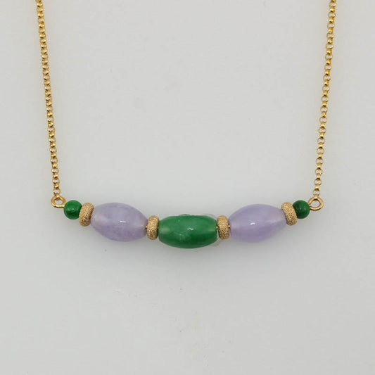 Maharaja Collection Green and Lavender Jade Lotus Bead Necklace in Jade