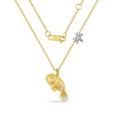 Maharaja Collection Manatee Pendant Necklace with 24 Round Diamonds 0.11ct in 14K Gold