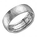 Maharaja Collection Frosted Hammered Wedding Band with Patterned Interior in 14K White Gold (7.5mm)