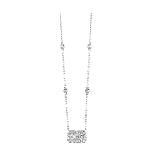 Maharaja Collection Diamond Station Necklace with Pave Pendant (1.08ct) in 14K White Gold