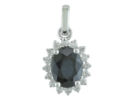 Maharaja Collection Oval Sapphire and Round Diamond Pendant Necklace in 14K White Gold (1.99ctw)