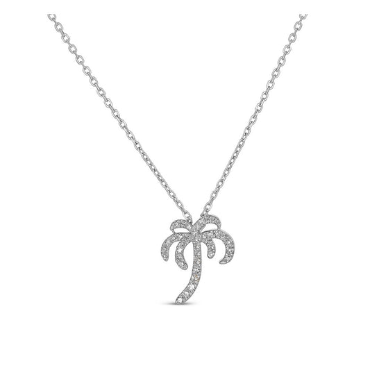 Maharaja Collection Round Diamond Palm Tree Necklace in 14K White Gold (0.10tdw)