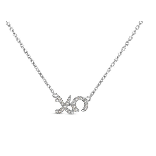 Maharaja Collection Round Diamond XO Pendant Necklace in 14K White Gold (0.07tdw)