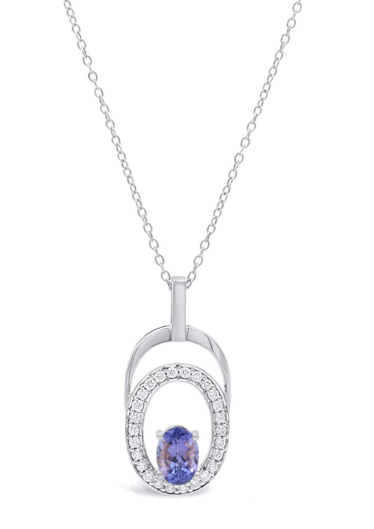 Maharaja Collection Oval Sapphire and Diamond Necklace in 14K White Gold (1.31tcw)