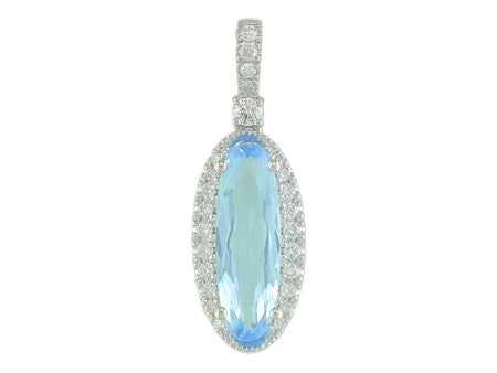 Maharaja Collection Round Blue Topaz and Diamond Pendant with Chain in 14K White Gold (2.92ct)