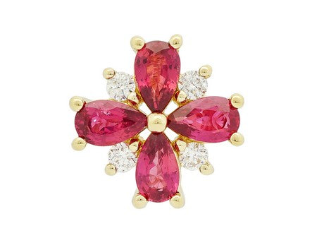 Maharaja Collection Pear Ruby and Round Diamond Pendant in 14K Yellow Gold (0.97ctw)