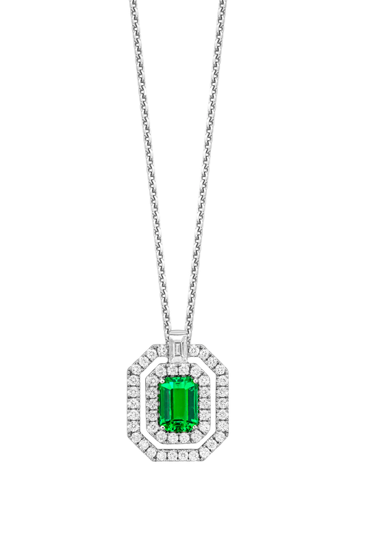 Maharaja Collection Round Diamond and Emerald Pendant in 18K White Gold (1.46ct)