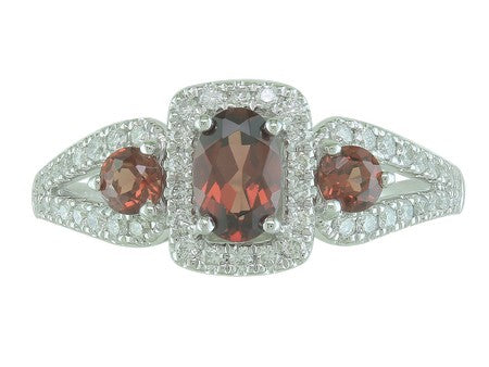 Maharaja Collection Round Garnet and Diamond Ring in 14K White Gold (1.25ct)