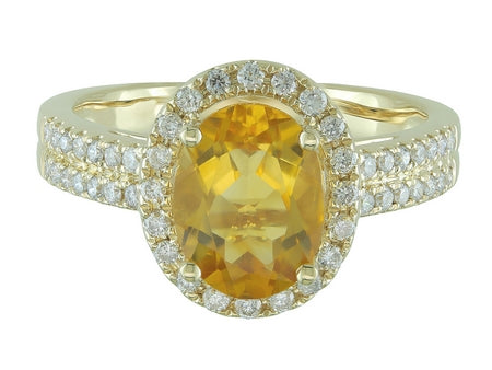 Maharaja Collection Oval Citrine and Round Diamond Halo Ring in 14K Yellow Gold (2.01ctw)