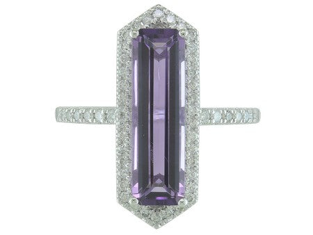 Maharaja Collection Round Diamond and Baguette Amethyst Ring in 14K White Gold (3.21ctw)