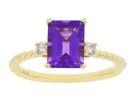 Maharaja Collection Emerald Cut Amethyst and Round Diamond Ring in 14K Yellow Gold (1.55ctw)