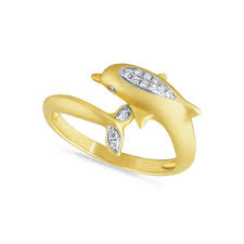 Maharaja Collection Dolphin Ring with 15 Round Diamonds (0.09ct) in 14K Gold