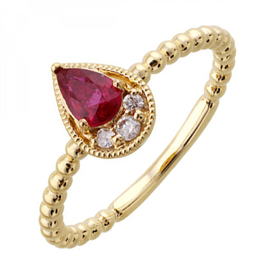 Maharaja Collection Pear Shaped Ruby and Diamond Ring in 14K Yellow Gold (0.55ct)