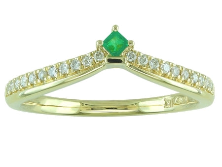 Maharaja Collection Princess Emerald and Round Diamond Chevron Ring in 14K Yellow Gold (0.18ctw)