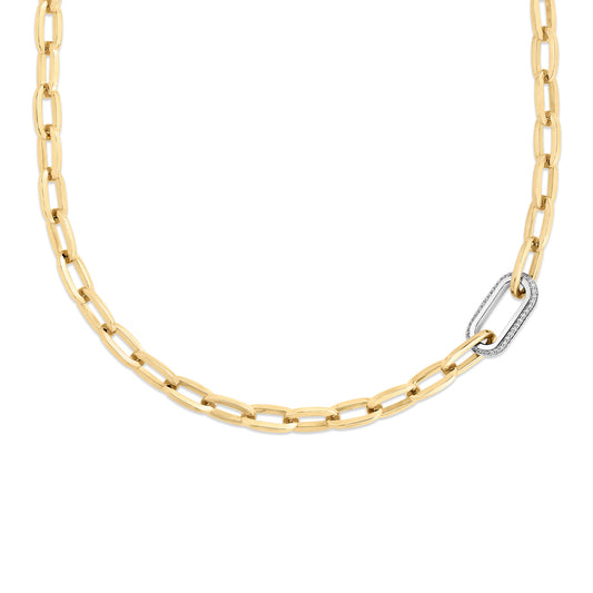 Maharaja Collection Large Diamond Link Paperclip Necklace in 18K Yellow and White Gold (0.78tdw)