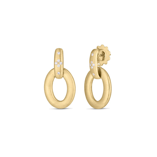 Maharaja Collection Round Diamond and Satin Gold Earrings in 18K Yellow Gold (0.15ctw)