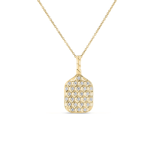 Maharaja Collection Pickle Ball Texture Racket Necklace with 0.21ctw Diamonds in 18Kt Yellow Gold