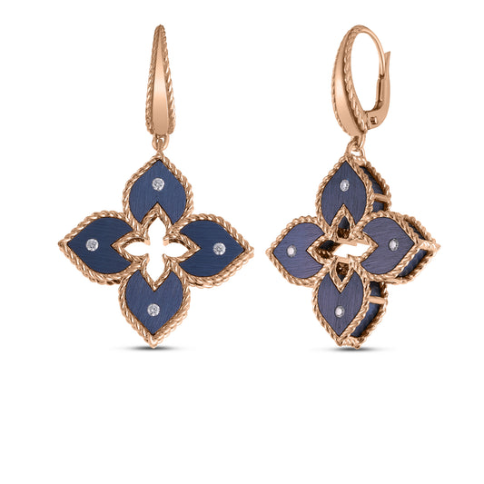 Maharaja Collection Venetian Princess Blue Titanium Drop Earrings in 18K Rose Gold (0.09ctw)