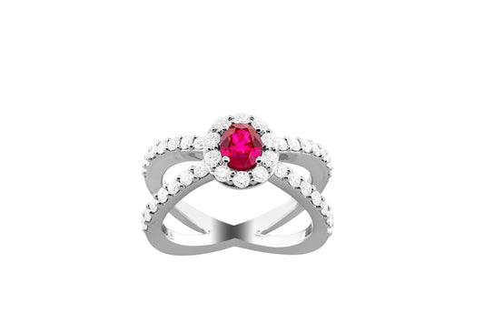 Maharaja Collection Oval Ruby and Diamond Ring in 14K White Gold (1.41ct)