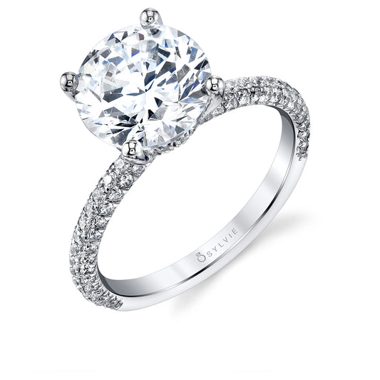 Maharaja Collection Round Classic Pave Semi-Mount Engagement Ring in 14K White Gold (0.69ct)