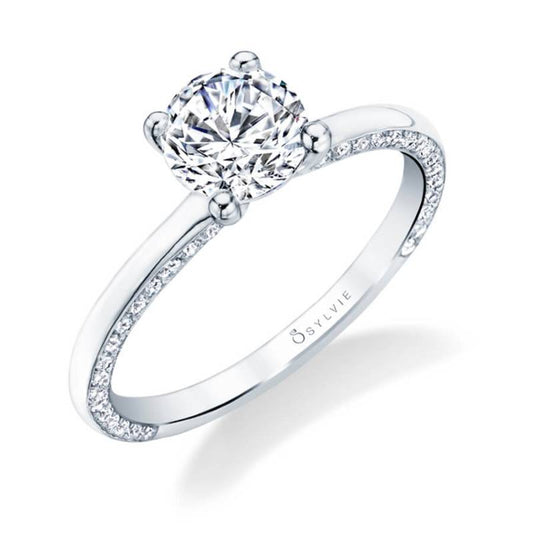 Maharaja Collection Round Diamond Modern Solitaire Semi-Mount Engagement Ring in 14K Gold (0.34ct)