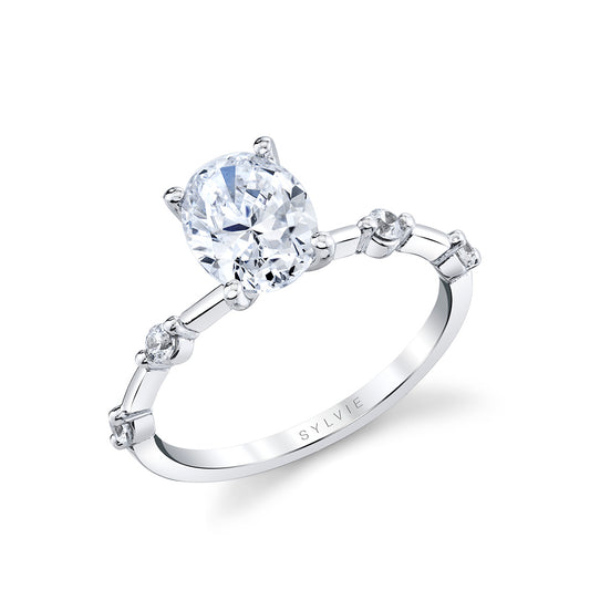 Maharaja Collection Oval Bezel Station Solitaire Semi-Mount in 14K Gold (0.12ct)