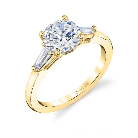 Maharaja Collection Three Stone Semi-Mount with Baguette Sides in 14K Gold (0.34ct)