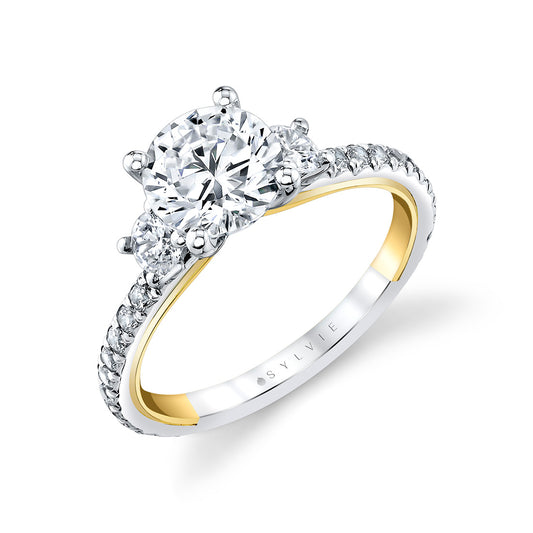 Maharaja Collection Three Stone Classic Semi-Mount Engagement Ring in 14K Gold (0.65ct)
