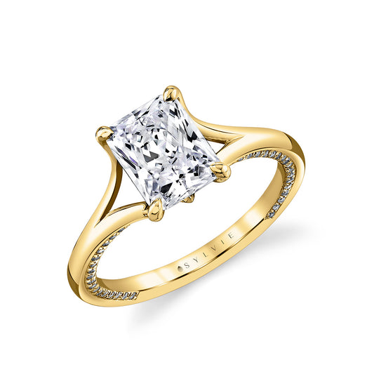 Maharaja Collection Radiant Cut Diamond Split Shank Engagement Ring in 14K White Gold (0.24tdw)