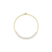 Maharaja Collection Cultured Pearl Paper Clip Link Bracelet in 14K Yellow Gold