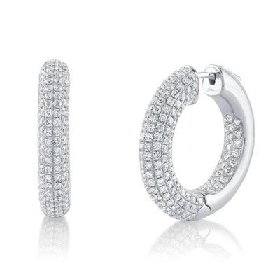 Maharaja Collection Diamond Pave Hoop Earrings in 14K White Gold (3.94ct)