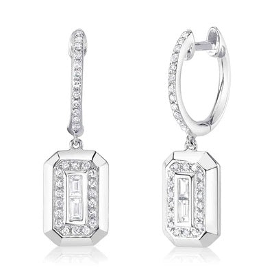 Maharaja Collection Baguette Diamond Earrings in 14K White Gold (0.26ct)