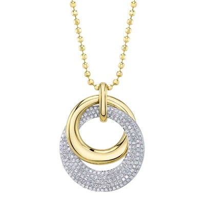 Maharaja Collection Diamond Pave Circle Faceted Ball Chain Necklace in 14K White Gold (0.46ct)