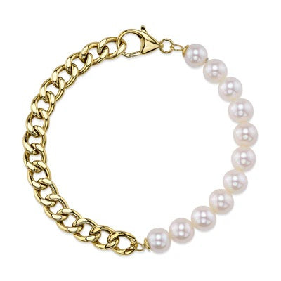 Maharaja Collection Cultured Pearl Link Bracelet in Silver