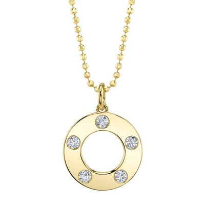 Maharaja Collection Diamond Circle Faceted Ball Chain Necklace in 14K White Gold (0.24ct)