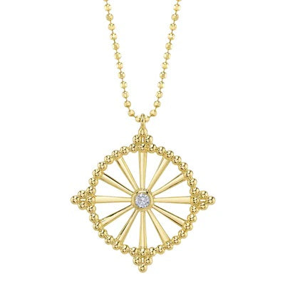 Maharaja Collection Diamond Bezel Wheel Faceted Ball Chain Necklace in 14K White Gold (0.07ct)