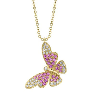 Maharaja Collection Diamond and Pink Sapphire Butterfly Necklace in 14K White Gold (0.55ct)
