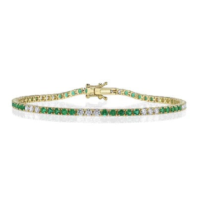 Maharaja Collection Diamond and Emerald Tennis Bracelet in 14K White Gold (3.24ct)