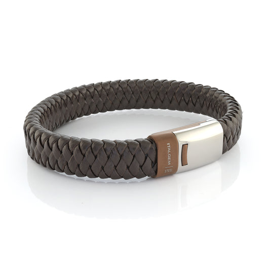 Maharaja Collection Men's Brown Leather Bracelet in Stainless Steel