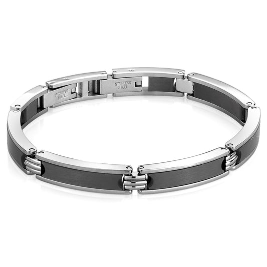 Maharaja Collection Black Carbon Fiber Men's Bracelet in Stainless Steel