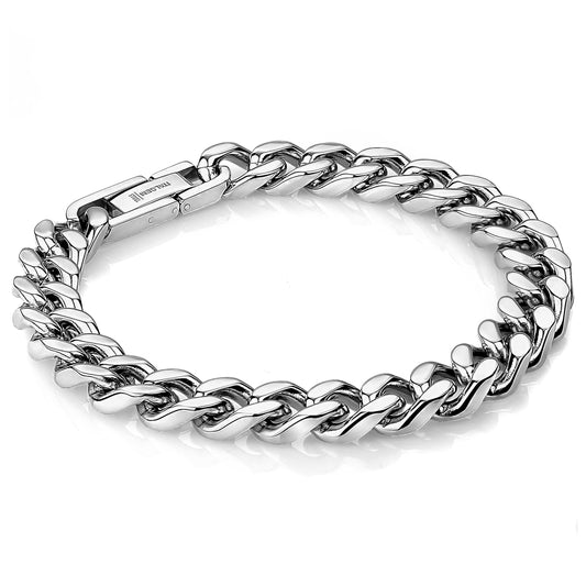 Men's Polished Stainless Steel 9.4mm Curb Link Bracelet, 8.5"