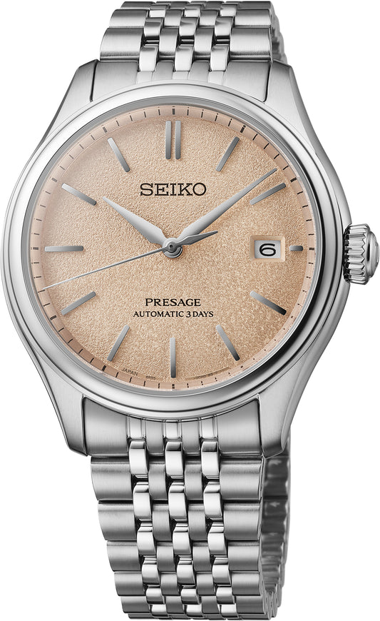Seiko Presage Luxe Classic 40mm Pink Dial Automatic Watch in Stainless Steel